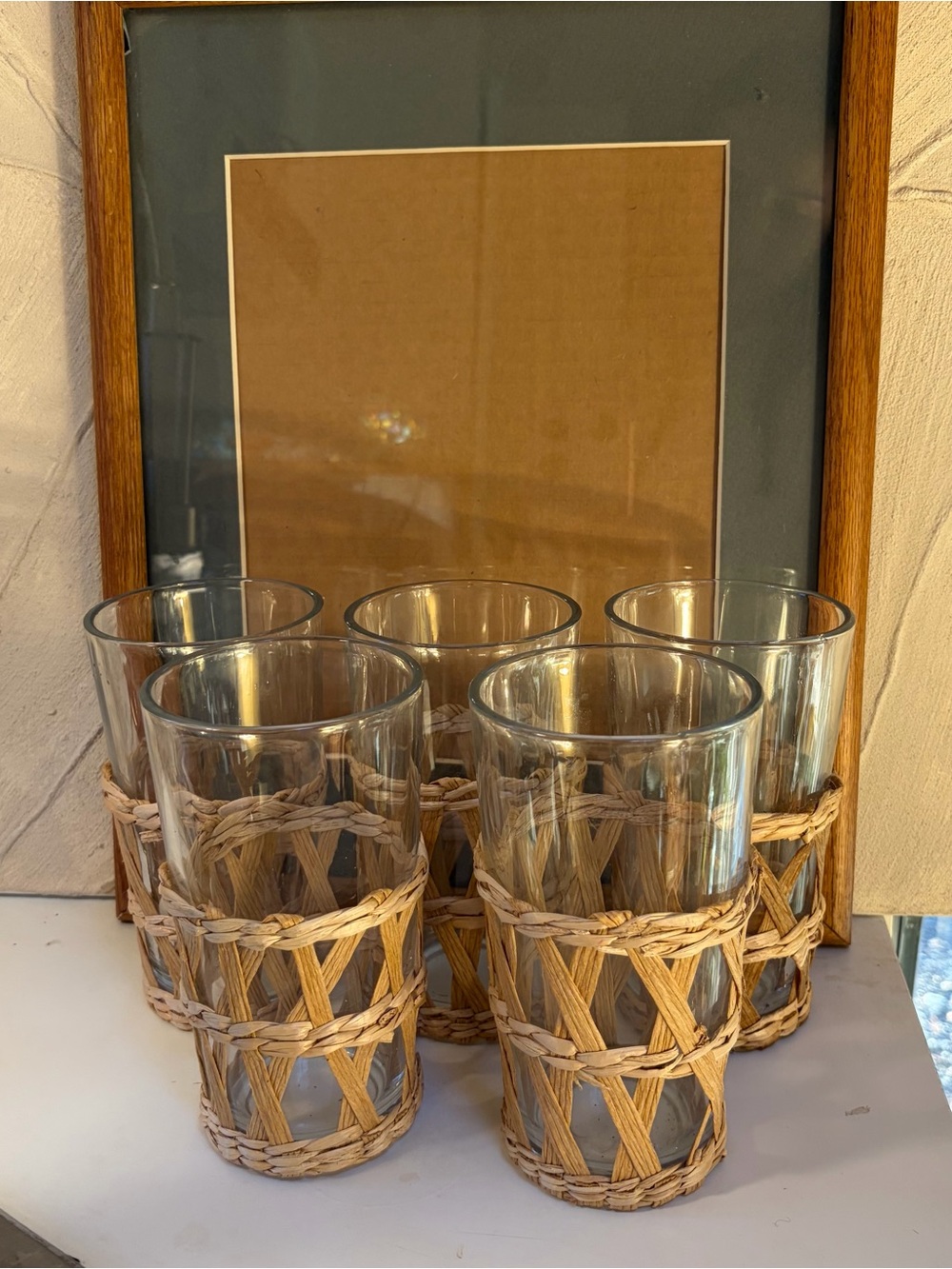 Woven Rattan Accent Drinking Glasses - Natural
